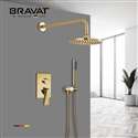 Bravat Brushed Gold Wall Mounted Shower Set With Valve Mixer 3-Way Concealed