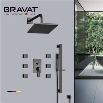 Bravat Square Shower Set With Valve Mixer 3-Way Concealed Wall Mounted In Matte Black
