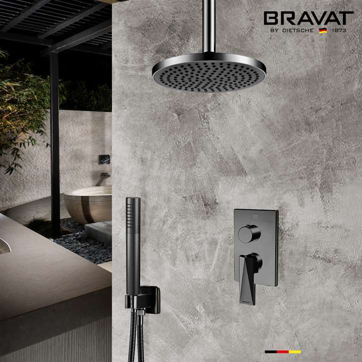 Bravat Shower Set With Valve Mixer 2-Way Concealed Ceiling Mounted In Matte Black