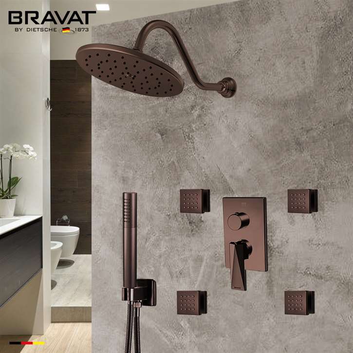 Bravat Shower Set With Valve Mixer 3-Way Concealed Wall Mounted In Light Oil Rubbed Bronze