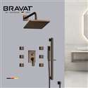 Bravat Square Shower Set With Valve Mixer 3-Way Concealed Wall Mounted In Light Oil Rubbed Bronze