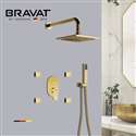 Bravat Brushed Gold Wall Mounted Square Shower Set With Valve Mixer 3-Way Concealed