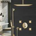 Bravat Square Shower Set With Valve Mixer 3-Way Concealed Ceiling Mounted In Brushed Gold