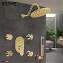 Bravat Shower Set With Valve Mixer 3-Way Concealed Wall Mounted In Brushed Gold