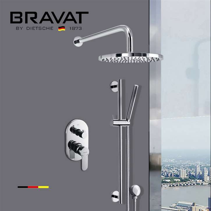 Bravat Luxury Chrome Thermostatic Wall Mounted Round Shower Set With Handheld Shower