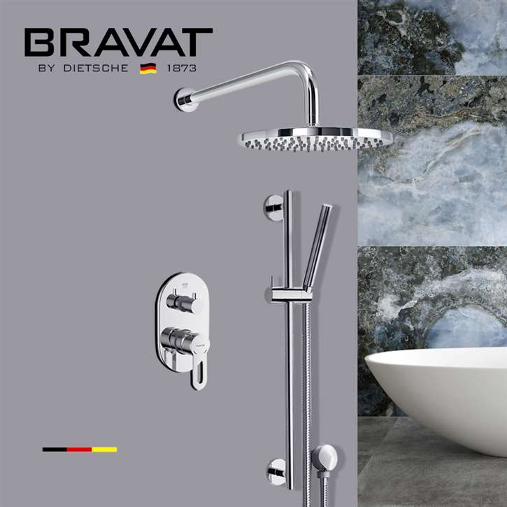 Bravat Classy Rounded Chrome Thermostatic Shower System with Handheld Shower