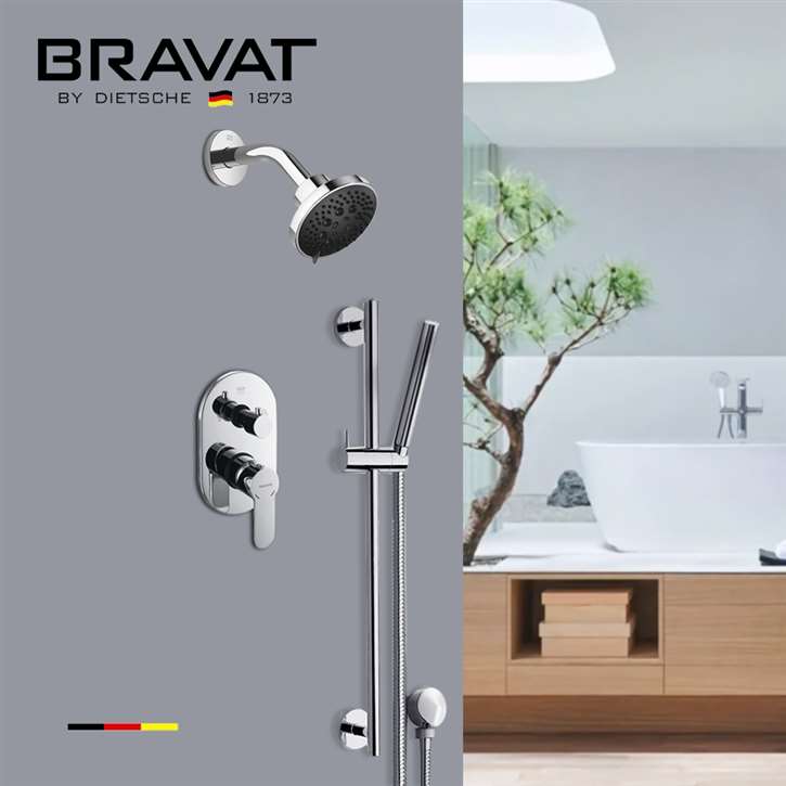 Bravat Chrome Polished Round Thermostatic Shower System with Handheld Shower