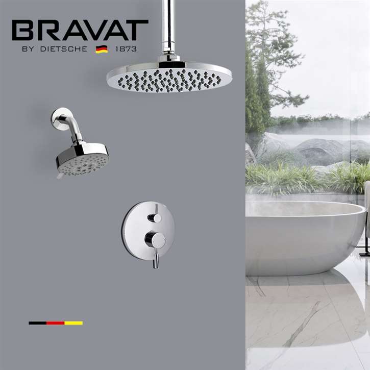 Bravat Chrome Beautiful Dual Rain Shower Heads with Concealed Wall Mount Thermostatic Mixer