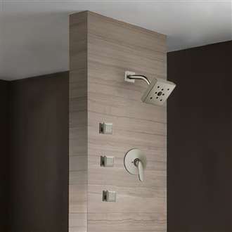 Fontana Brushed Nickel Wall Mounted Small Square Shower Set With Valve Mixer 3-Way Concealed And Three Body Jets