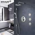 Bravat Chrome Wall Mounted Round Shower Set With Valve Mixer 3-Way Concealed And Three Body Jets