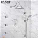 Bravat Wall Mounted Round Shower Set With Valve Mixer 3-Way Concealed And Three Body Jets In Chrome