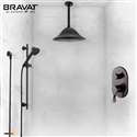Bravat Ceiling Mounted Round Shower Set With Valve Mixer 3-Way Concealed In Matte Black