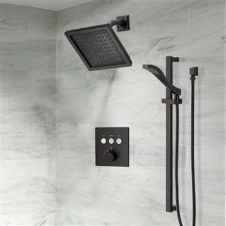 Fontana Wall Mount Square Shower Head With Touch Button Thermostatic 3-Way Concealed Brass Mixer  Shower Set