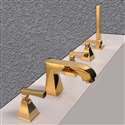 Reggio Deck Mounted Gold Triple Handle Bathroom Faucet With Handshower