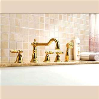 Mirandola Brass Deck Mounted Gold Triple Handle Bathroom Faucet
