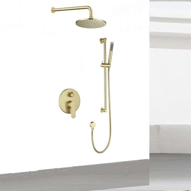 Fontana Bravaria Brushed Gold Solid Brass Round Shower Head Set