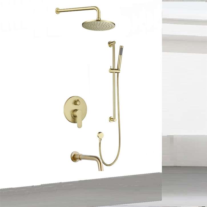 Fontana Deauville Brushed Gold Solid Brass Round Showerhead and sliding bar Shower