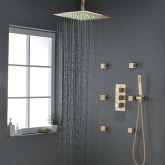 Fontana Verona Brushed Gold Bathroom Thermostatic Shower System Set