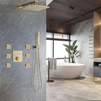 Fontana Creteil Brushed Gold Bathroom Thermostatic Button Shower System Set