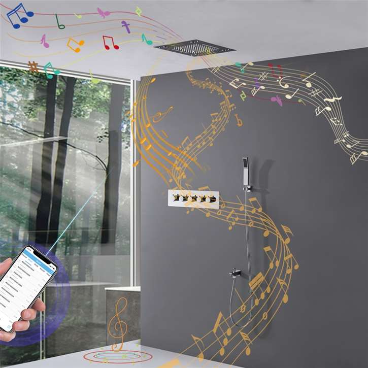 Luxury LED Rainfall Thermostatic Music Shower System  24 inch