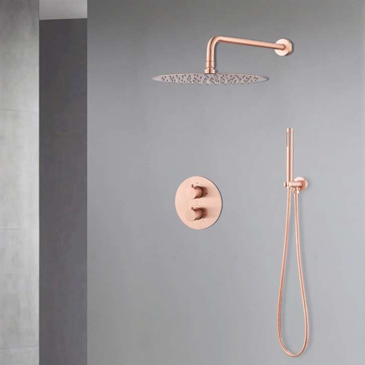 Fontana Carpi Brushed Rose Gold Thermostatic Round Rainfall Shower Head Set