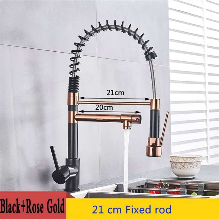 Fontana Dax Black and Rose Gold Pull Down Dual Swivel Spout Kitchen Faucet
