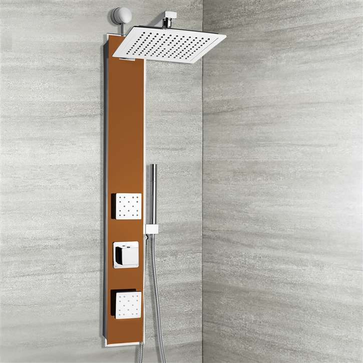 Toranto Oil Rubbed Bronze Tempered Glass Rainfall Shower Panel with Hand Shower