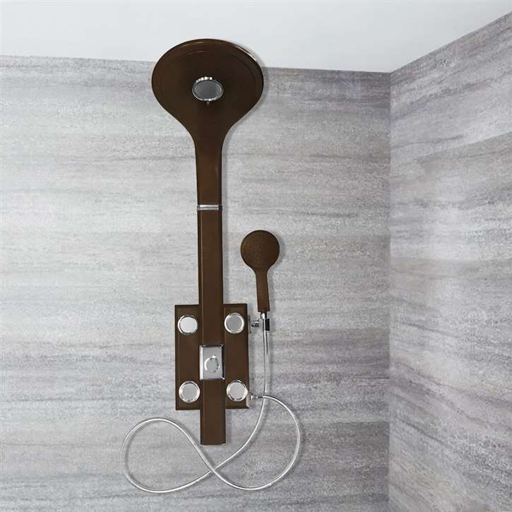 Genoa Tempered Glass Rainfall Shower Panel Tower System with Body Shower Jet & Hand Shower