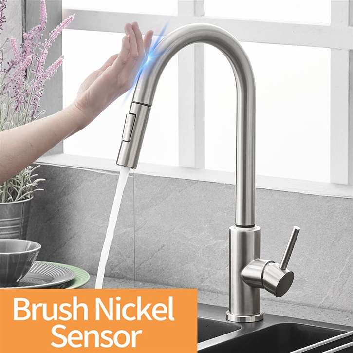 Fontana St. Gallen Brushed Nickel Stainless Steel Sensor Faucet with Pull Down Sprayer