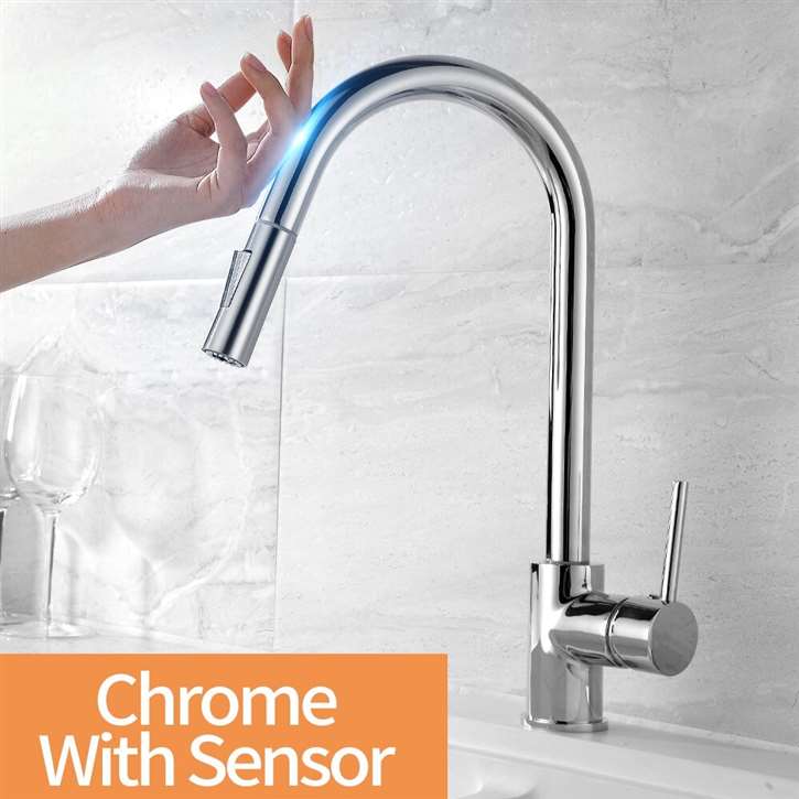 Fontana Deauville Chrome Stainless Steel Sensor Faucet with Pull Down Sprayer