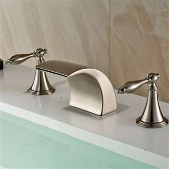 Bilbao Brushed Nickel Double Handle Deck Mount Widespread Bathtub Faucet