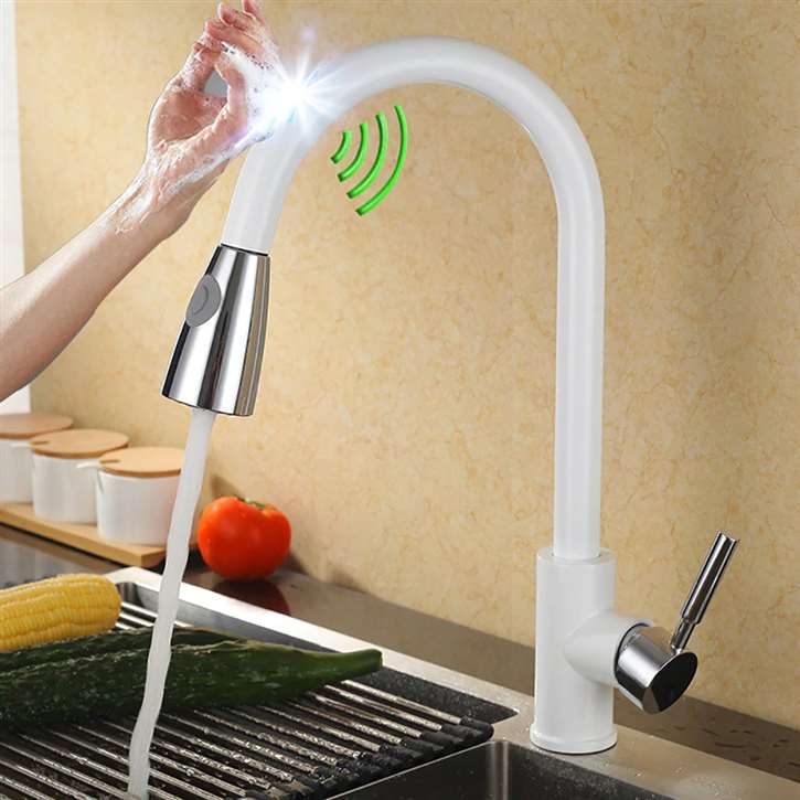 Fontana Cholet Chrome White Smart Sensor Kitchen Faucet with Pull Down Sprayer