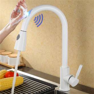 Fontana Lyon White Smart Sensor Kitchen Faucet with Pull Down Sprayer