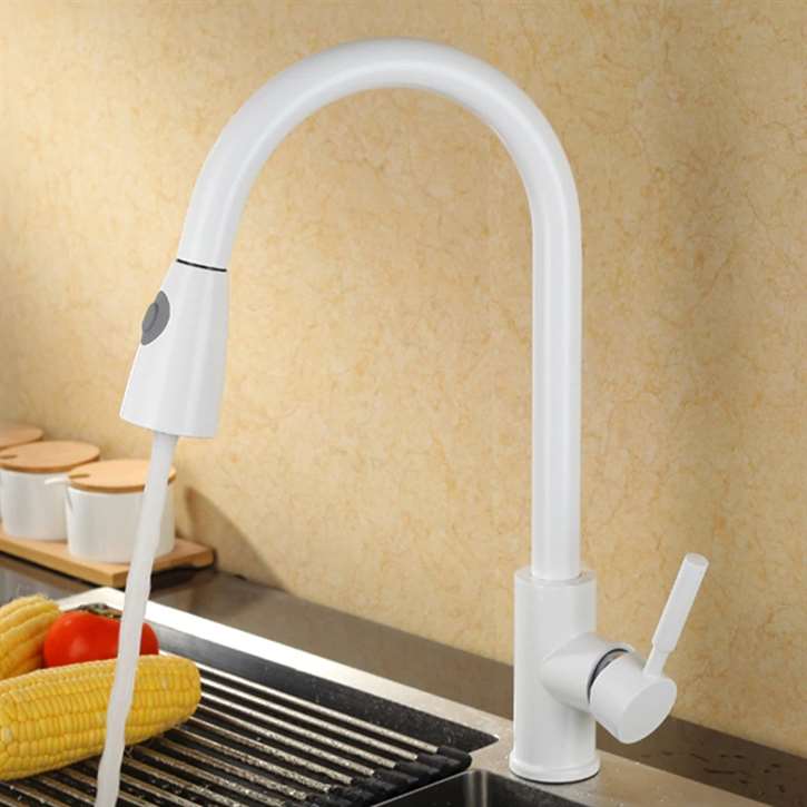 Fontana Deauville White Sensorless Kitchen Faucet with Pull Down Sprayer