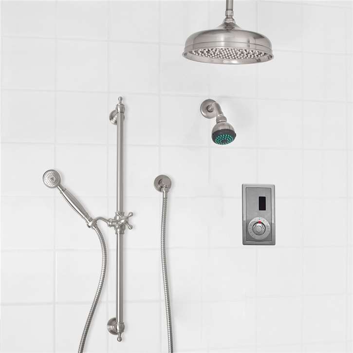 Fontana Couple Showering Dual Showers System Automatic Thermostatic Shower Sensor with Temperature Dial-in Brushed Nickel