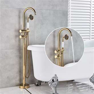 Fontana Carpi Floor Mounted Dual Handle Bathroom Faucet with Hand Shower