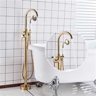 Fontana Dijon Single Handle with Hand Shower Floor Mounted Tub Sink Faucet Gold Finish