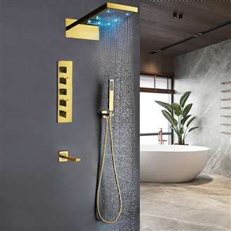 Modena Gold Plated Waterfall & Rainfall LED Showerhead Set