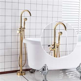 Fontana Creteil Floor Mounted Gold Finish Tub Sink Faucet Single Handle with Hand Shower