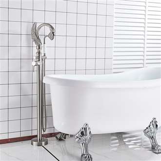Fontana Deauville Brushed Nickel Finish Swan Shape Bath Tub Faucet with Hand Shower Type B