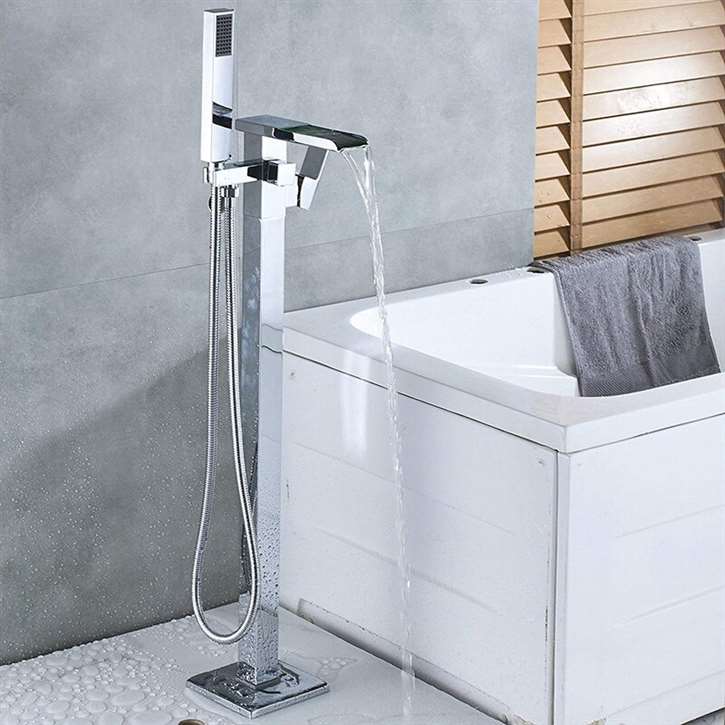Fontana Marsala Bath Tub Faucet Floor Mounted Chrome Finish with Handheld Spray