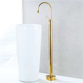 Fontana Creteil Gooseneck Floor Standing Basin Bathroom Faucet Hot Cold Mixer Tap Gold Finish