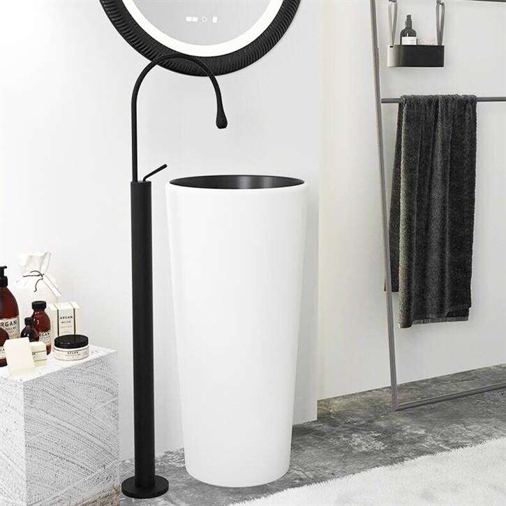 Fontana Creteil Gooseneck Floor Standing Basin Bathroom Faucet Hot Cold Mixer Tap Matte Black Finish