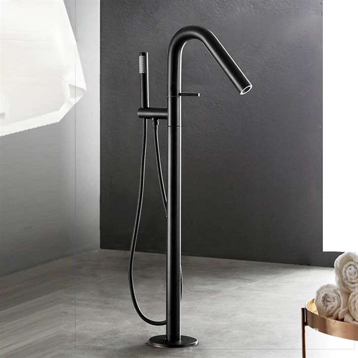 Fontana Geneva Full Solid Brass Standing Matte Black Finish Bathroom Bathtub Tap Mixer Faucet