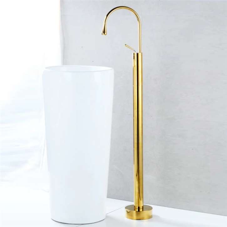 Fontana Creteil Brass Swivel Spout Floor Mounted Bathtub Faucet in Titanium Gold Finish
