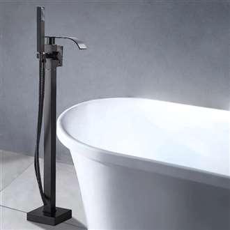 Fontana St. Gallen Matte Black Finish Floor Standing Bathtub Faucet Single Handle with Hand Shower