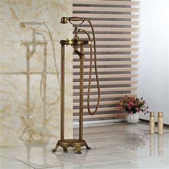 Fontana Dax Antique Brass Floor Stand Bathtub Shower Faucet with Hand Shower