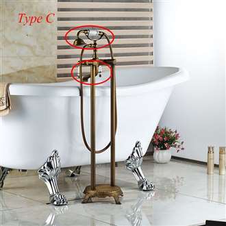 Fontana Melun Antique Brass Floor Stand Bathtub Shower Faucet with Hand Shower