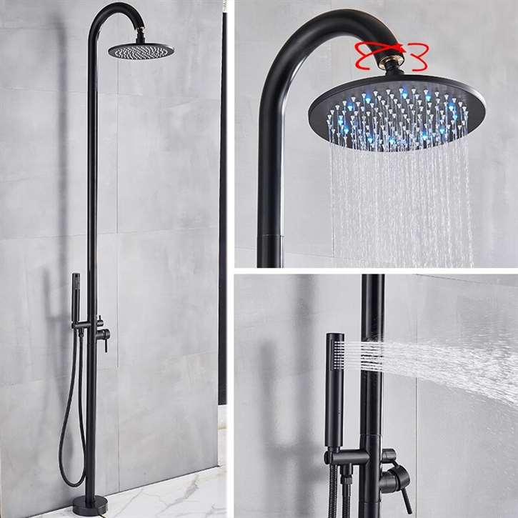 Fontana Dijon Floor Standing Outdoor Shower Faucet Set with Rotatable Rainfall Shower Head in Matte Black Finish