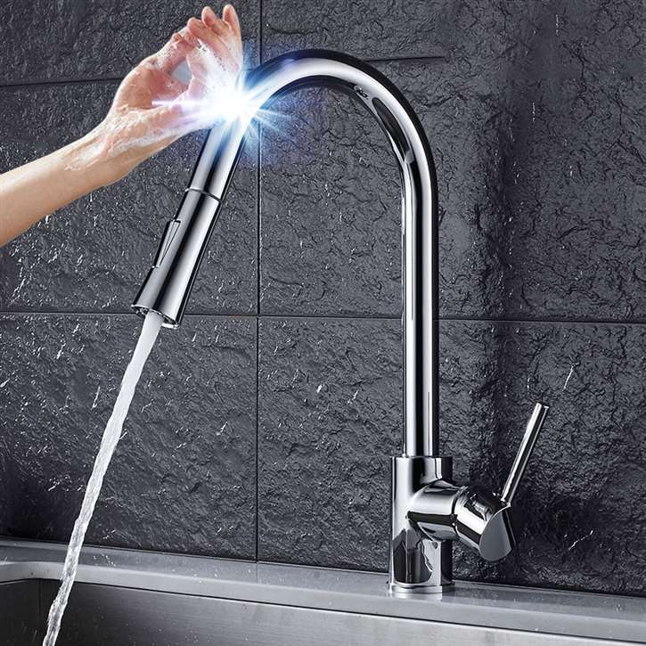 Fontana St. Gallen Stainless Steel Pull Down Kitchen Faucet with Assistive Touch in Chrome Finish